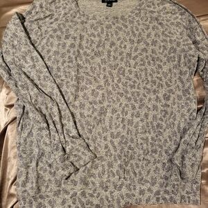 Gray Leopard Print Long Sleeve Top